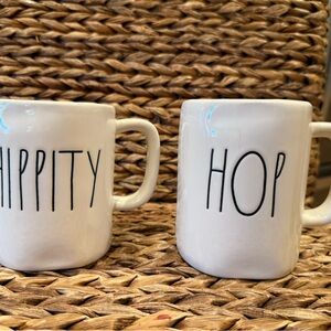 Rae Dunn White Mugs Set with HIPPITY and HOP Text